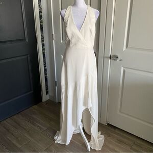 NWT BCBGMaxAzria Cream Halter High-Low Formal Maxi Gown Size 6